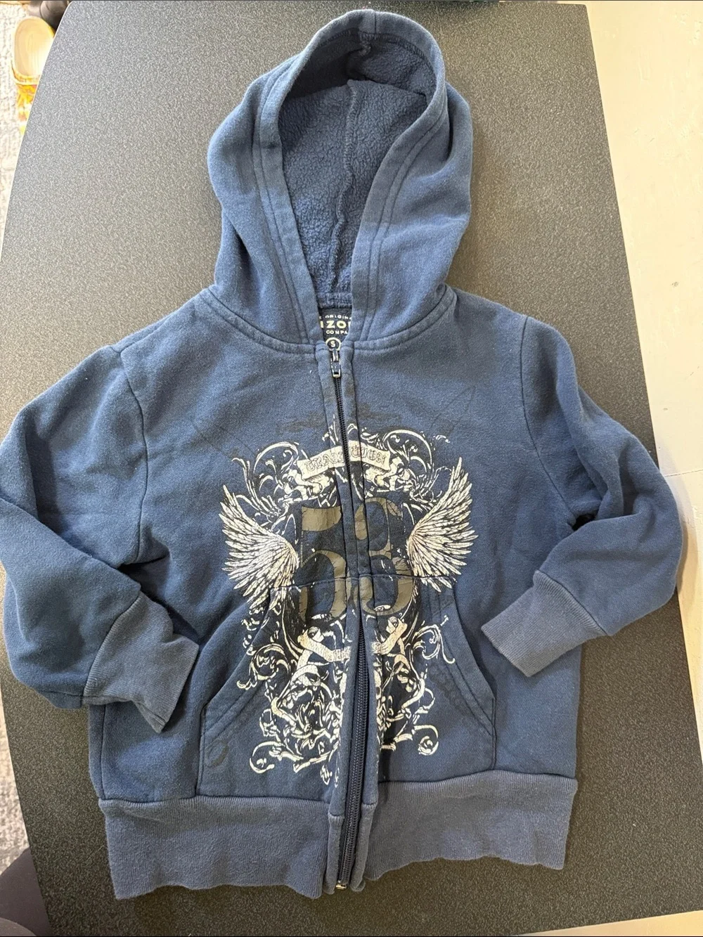 Arizona Jean Company Navy Zip-Up Hoodie with Winged Crest Graphic Y2K